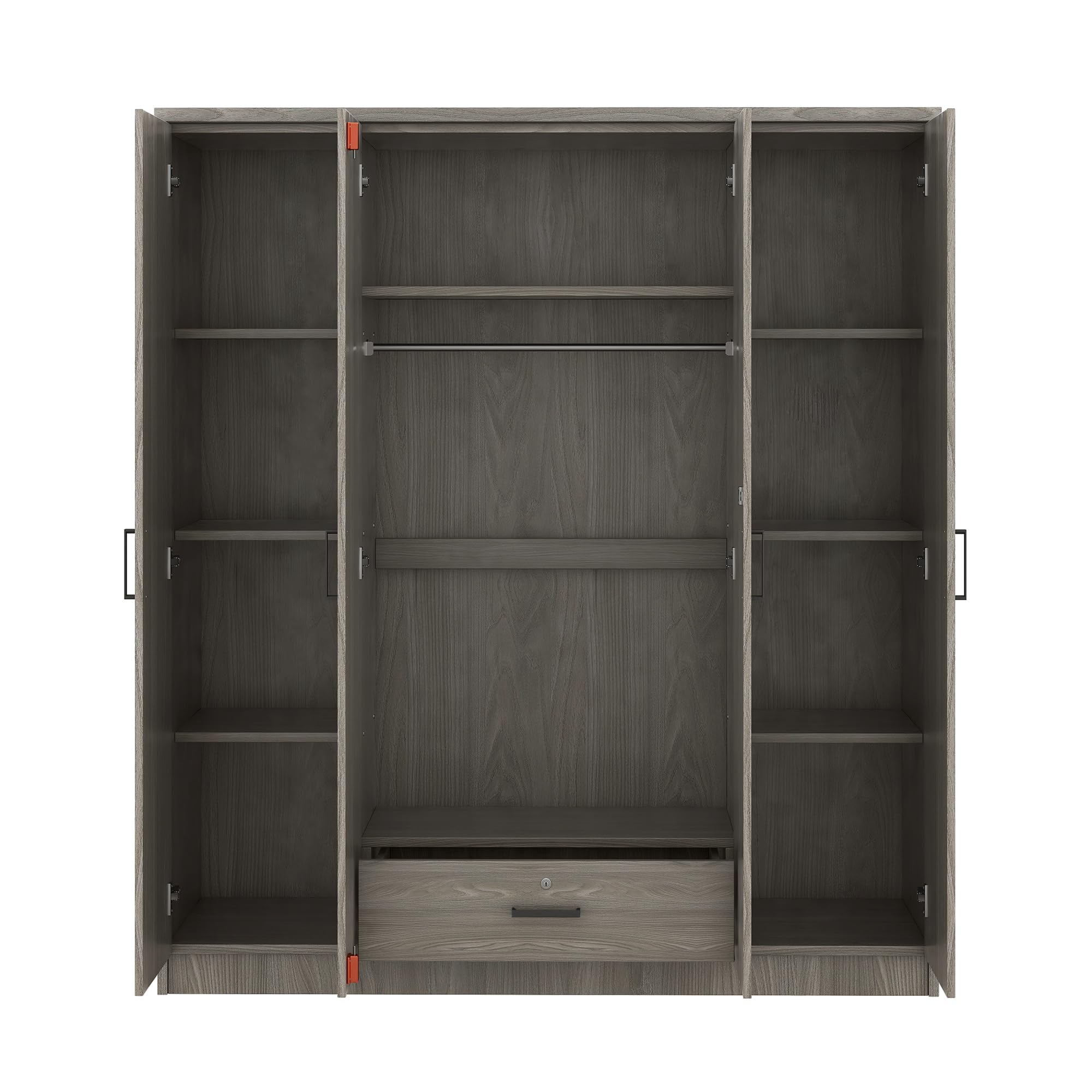 Quarte 4-Door Wardrobe with Drawers, Shelves and Hanging Rail, Freestanding Armoire Wardrobe Closet, Clothes Storage Cabinet Organizer