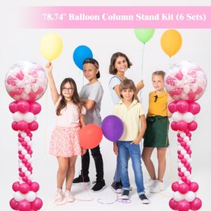 6 Set Balloon Column Stand Kit, 6.6ft Height Adjustable Balloon Tower Stand Pillar with Base for Floor Metal Telescopic Balloon Stand Arch for Birthday, Wedding, Baby Shower, Graduation Party Decor