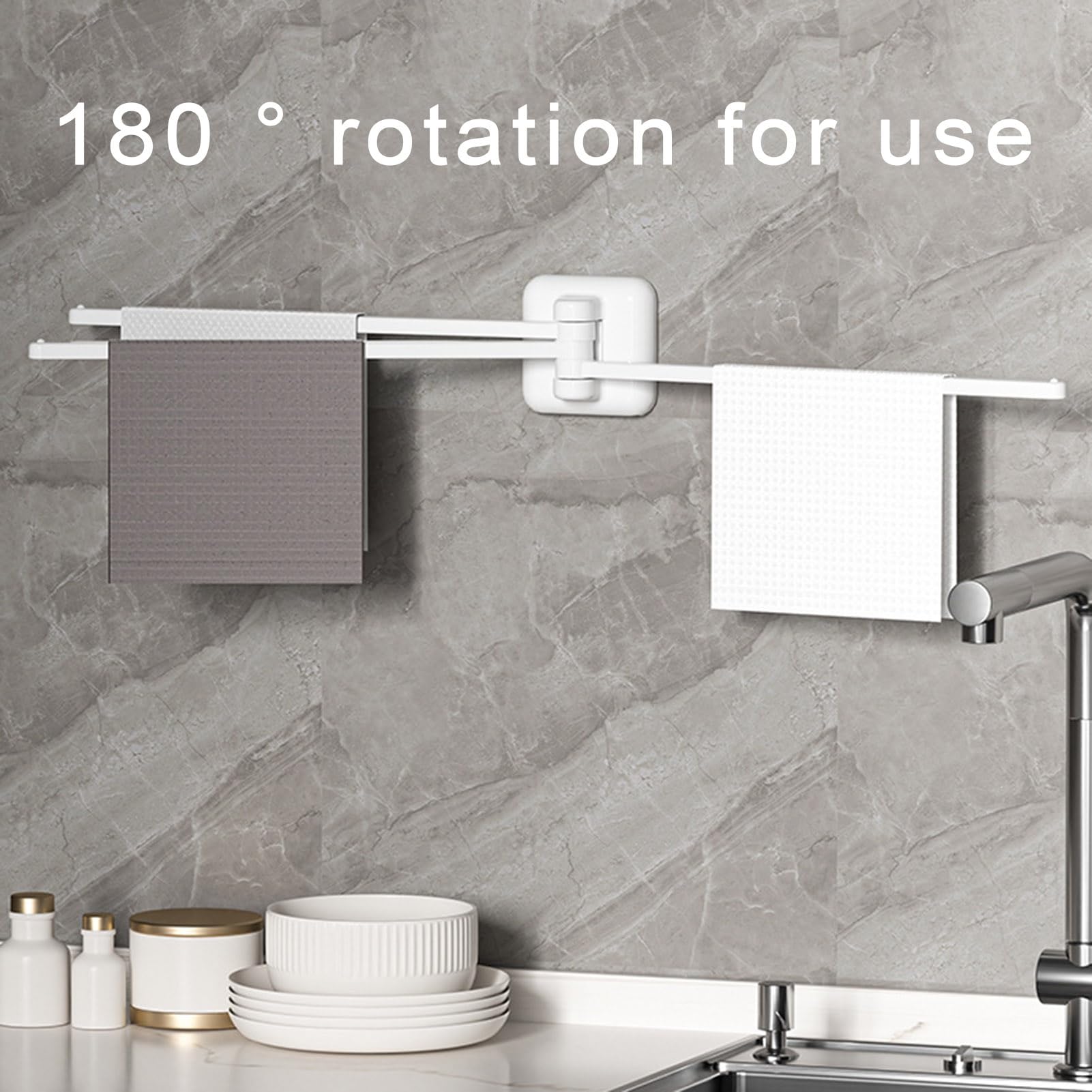 Tacarlha Rotating Towel Rack Swivel Towel Rack 3 Poles Towel Holder 180 Degree Rotation Wall-Mounted Punch-Free Bathroom Bath Ball Kitchen Dish Rag Utensil Holder Wardrobe Organizer White