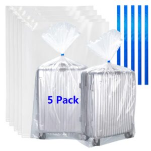 5 pack extra large clear plastic bags, 40" x 60" big giant jumbo huge plastic storage bags for luggage, perfect for car seat, luggage, suitcase, stroller, chair, kids bike and attic storage