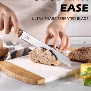 Hinye Bread Knife Professional Grade 8-Inch Serrated Edge Cake Knife, High Carbon Stainless Steel Bread Cutter for Homemade Bread (Autumn Yellow)