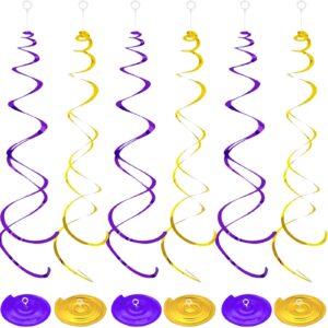 purple gold hanging swirls graduation party decorations, 36pcs plastic ceiling streamers foil dual spirls ceiling hanging decors for wedding birthday party supplies(purple+gold)