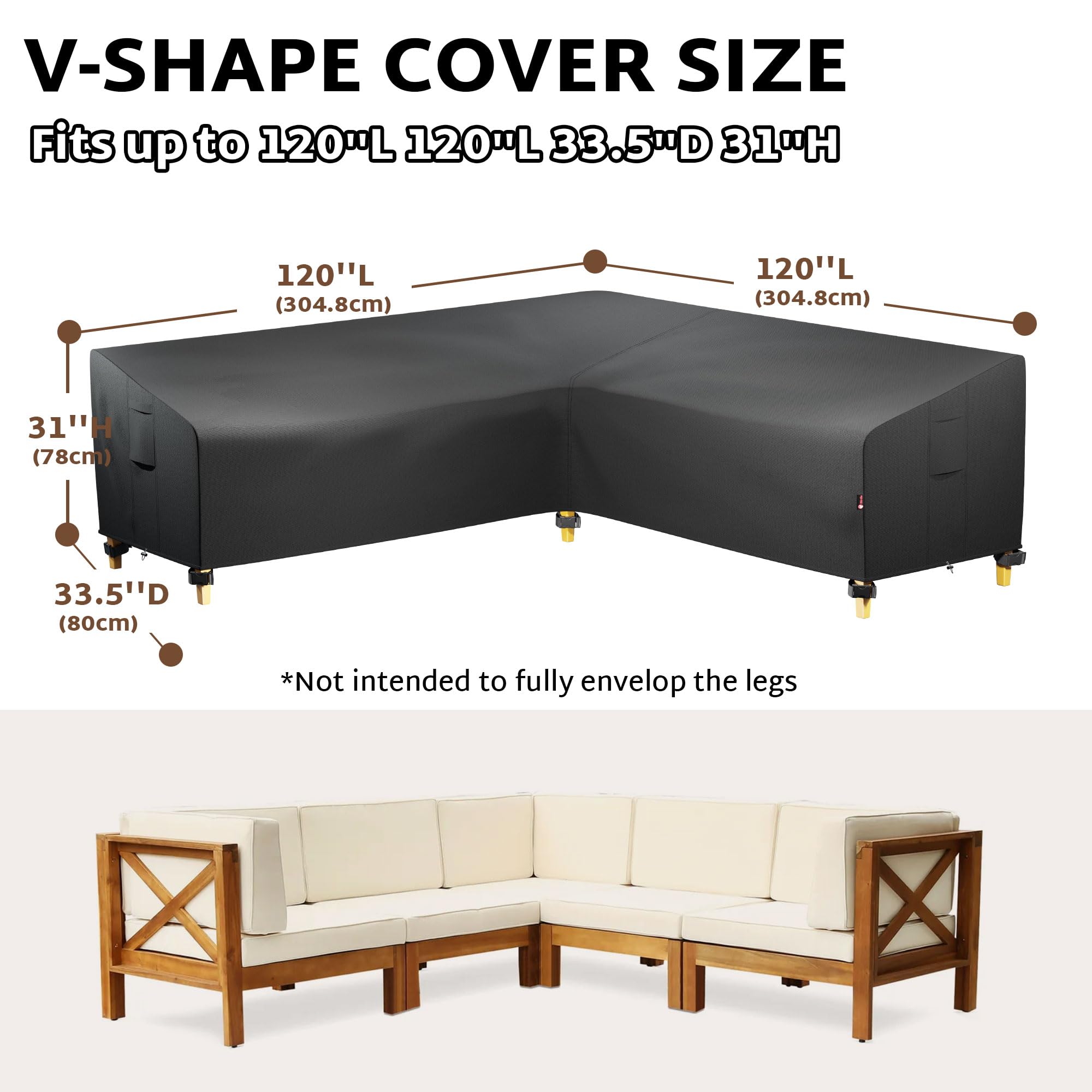 iBirdie Outdoor Sectional Cover for 120 x 120 inch L-Shaped Patio Sofa Waterproof Weatherproof 600D Heavy Duty Garden Furniture Cover Outside Sectional Couch Cover L Shape