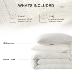 Suprioll Linen Duvet Cover Queen Size - 3 Pieces Duvet Cover Set, Soft Breathable Cooling Comforter Cover for Hot Sleepers, Luxury Bedding Set for All Seasons (Cream White, 90 x 90) ﻿