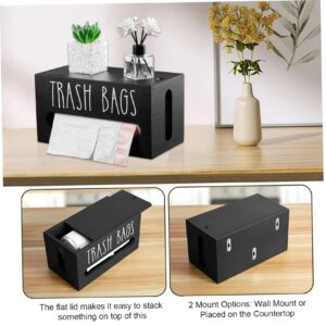 Trash Bag Holder Wooden Garbage Bag Dispenser Wall Mounted Plastic Bag Holder with Sliding Panel for Countertop Under Kitchen Sink Black 9.3*5.1*5.1inch Trash Bag Dispenser Roll Holder Plastic Bag