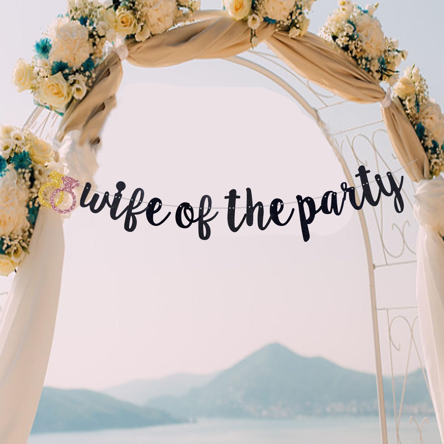 QFiesy Wifey of The Party Banner, Black Glitter Bachelorette Party Garland, Bride to Be/Wife To Be/Will You Marry Me, Bridal Shower Engagement Party Supplies (Pre-Strung)