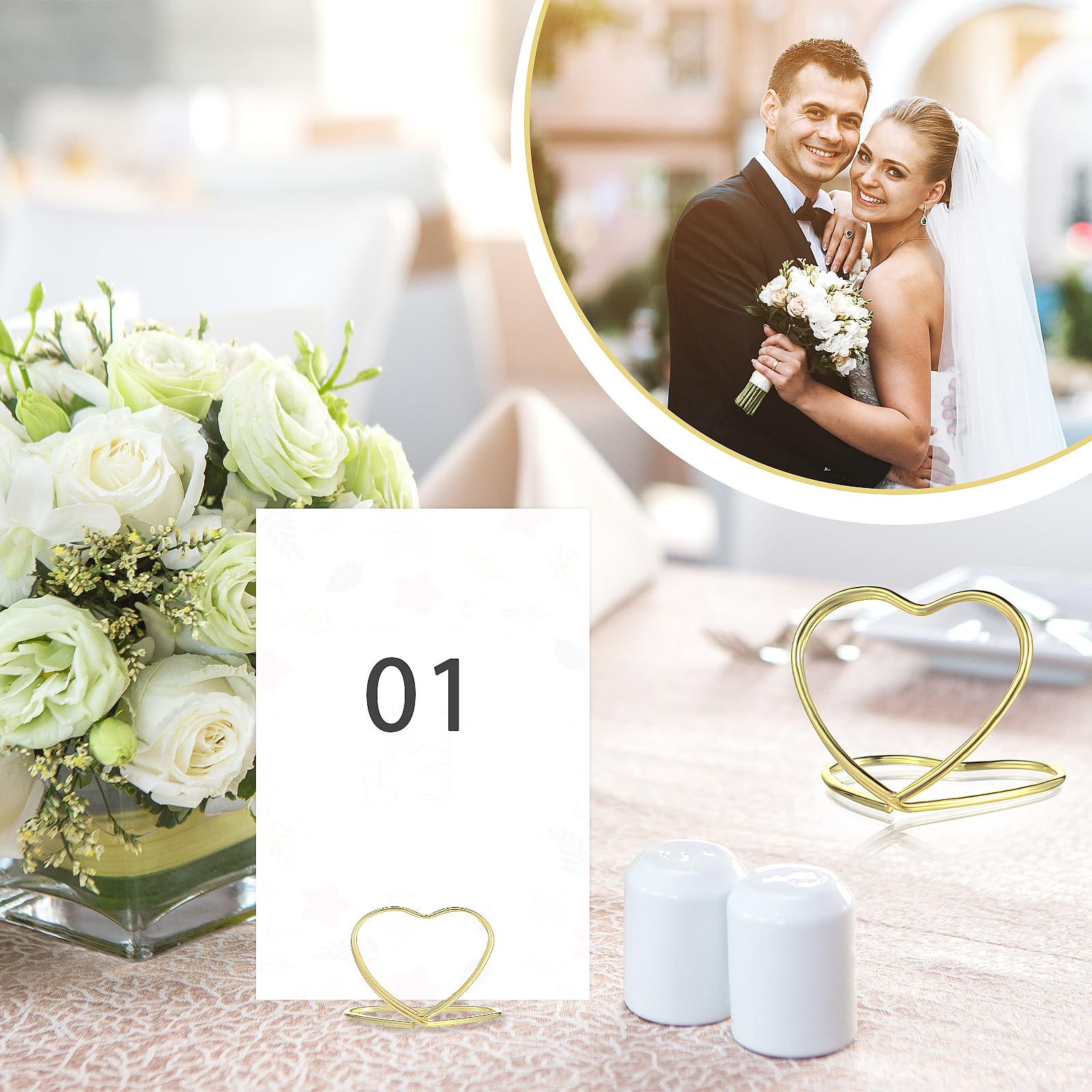 Tucnoeu 30Pcs Photo Holders for Tables Gold Heart Table Number Holder Perfect for Centerpieces, Wedding Receptions, Parties, Birthdays