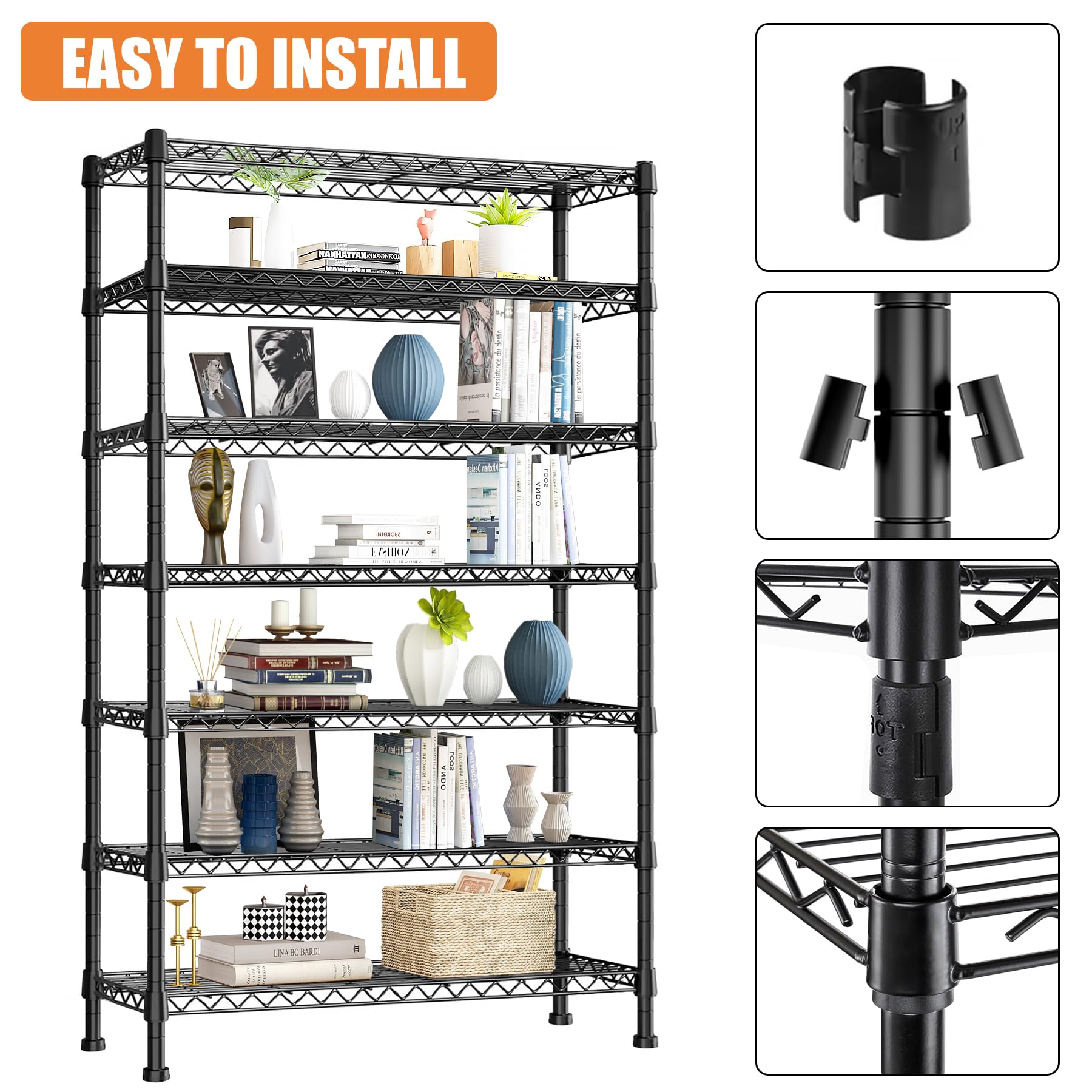 BVBOX Storage Shelves 7 Tier Wire Shelving Unit 2800LBS Metal Shelves , Heavy Duty Garage Storage , Adjustable Metal Shelving for Pantry Shelves Kitchen Garage Steel Shelving, 44.09"L*16.92"W*78.74"H