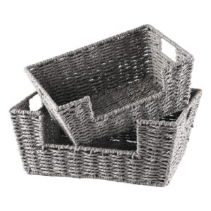 HNFNGSZL Wicker Baskets for Storage, Pantry Baskets Organization and Storage, Pantry Storage Baskets, Handwoven Wicker Baskets for Shelves, 2 Pack, Grey