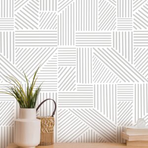 Tomete Gray and White Wallpaper Geometric Wallpaper Peel and Stick Wallpaper Boho Modern Geometric Contact Paper for Cabinets Removable Line Bathroom Wallpaper Waterproof Self-Adhesive17.3”×393”