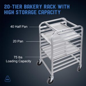 Profeeshaw Bun Pan Bakery Rack 20 Tier with Wheels, Aluminum Racking Trolley Storage for Half or Full Sheets