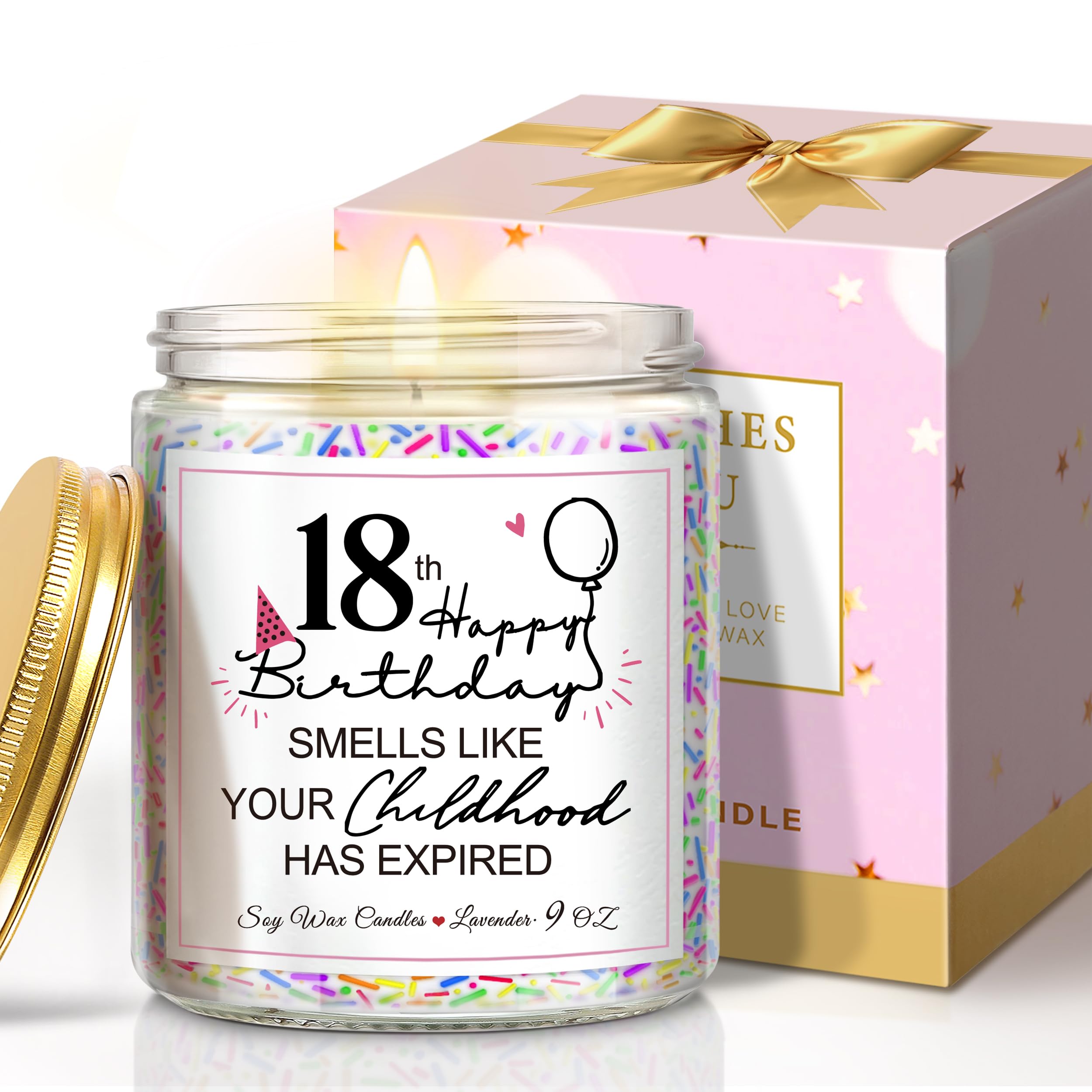 18th Birthday Gifts for Her, Happy18th Birthday Candle with Sprinkles, Unique Birthday Gifts for Girls Women Sister Best Friends Daughter Bestie Turning 18 Birthday Present