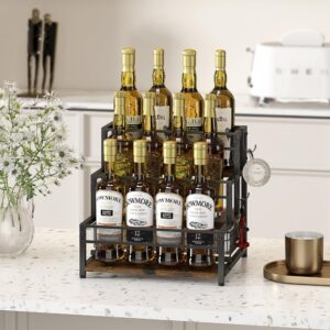 LOTEYIKE 3 Tier Coffee Syrup Rack Organizer, 12 Water Bottles Holder Stand Liquor Cabinet Storage Shelves, Wine Rack Countertop Storage Rack Coffee Bar Cabinet for Kitchen