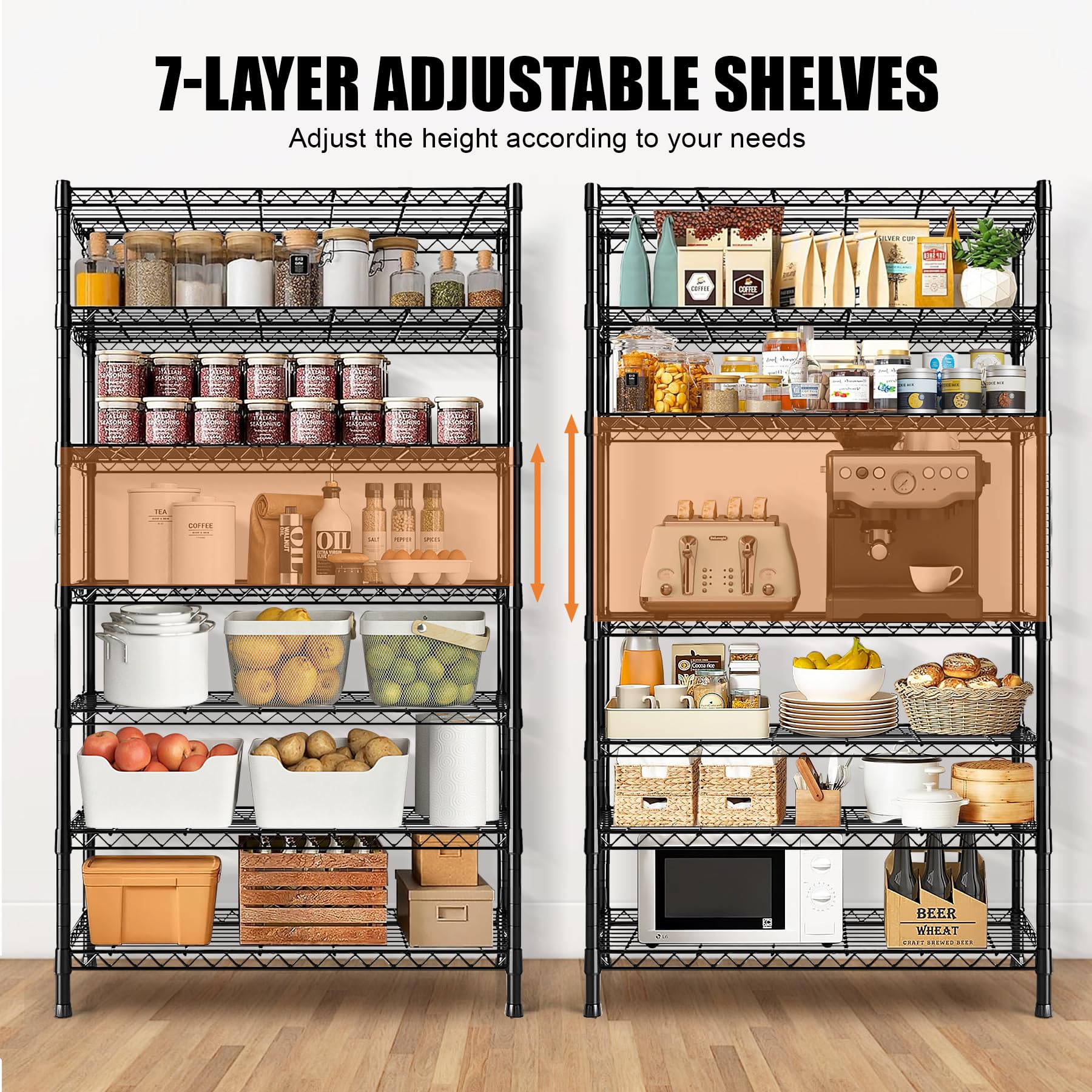 BVBOX Storage Shelves 7 Tier Wire Shelving Unit 2800LBS Metal Shelves , Heavy Duty Garage Storage , Adjustable Metal Shelving for Pantry Shelves Kitchen Garage Steel Shelving, 44.09"L*16.92"W*78.74"H