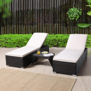 asifom outside patio adjustable chaise lounge and side table, outdoor wicker lounge chairs with coffee table, folding chaise lounger with cushions and table for poolside deck lawn beach yard pool