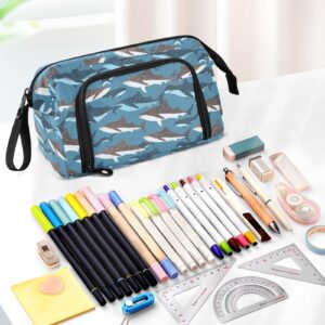 TEAMOMAS Whale Shark Pencil Case Large Pencil Pouch Big Pencil Box Pen Bag Organizer Pencil Bags with Zipper for Adults Girls Kids Boys School 074