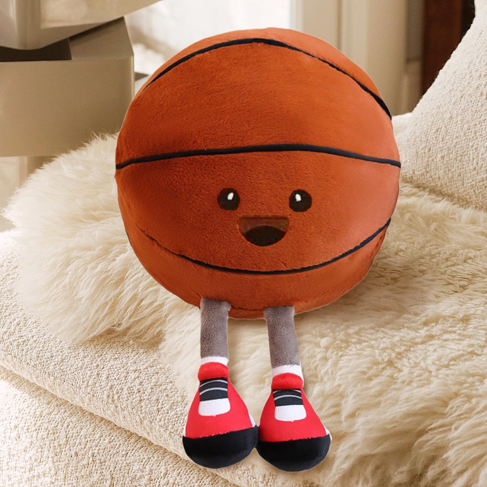 Basketball Pillow,Sports Pillow Fluffy Basketball Plush Cute Shaped Basketball Decor Pillow Sport Theme Sports Throw Pillow for Bedroom Decoration (11 Inch)