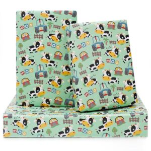 nepog farm cow wrapping paper for boys girls kids, cute cow farmhouse tractor farm theme design green birthday paper 6 sheets folded flat 20x28 inches per sheet for birthday party baby shower