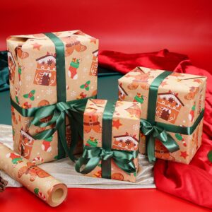 RayofSun christmas wrapping paper,Gingerbread Man gift wrapping paper rolls,kraft gift wrapping paper for people Make the gift more exquisite for celebrating Christmas (pack of 1:17 in x 32 ft)