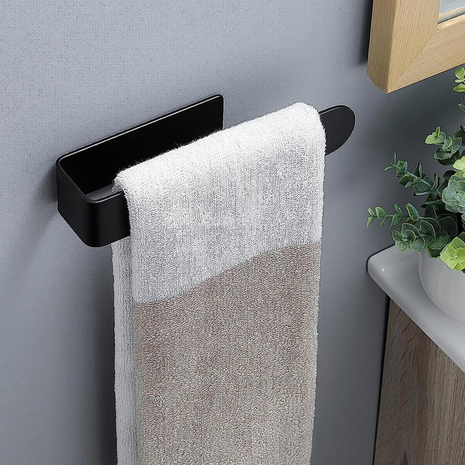 Hand Towel Holder Hand Towel,Strong Self Adhesive Hand Towel Stainless Steel Hand Towel Rack for Bathrooms Kitchen Dish Cloths Hanger Rack (Black)