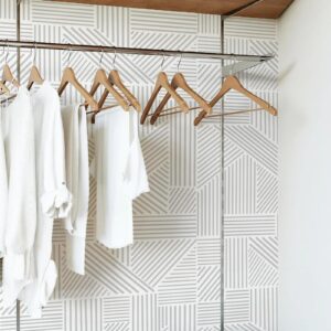 Tomete Gray and White Wallpaper Geometric Wallpaper Peel and Stick Wallpaper Boho Modern Geometric Contact Paper for Cabinets Removable Line Bathroom Wallpaper Waterproof Self-Adhesive17.3”×393”