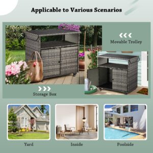 Danrelax Outdoor Storage Cabinet, Patio Storage Box with Handles, Waterproof Liner and 4 Universal Wheels, Fade-resistant PE Rattan Storage Box for Cushions, Gardening Tools, Outdoor Deck Box, Gray