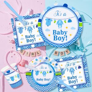 DYLIVeS Blue Baby Shower Decorations, It's a Baby Boy Paper Plates and Napkins Cups Forks Disposable Tableware for Gender Reveal Party Supplies, Sweet Baby Boy Shower Birthday Party Favors, Serve 24