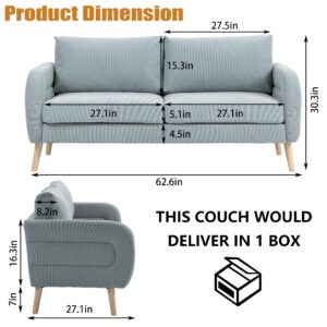 HXZDZ 63" Loveseat Sofa, Comfy Corduroy Couch, Sofa Couch with Solid Wood, Modern Couch with Deep Seat, Small Loveseat for Living Room, Office Couch for Small Spaces,Light Grey