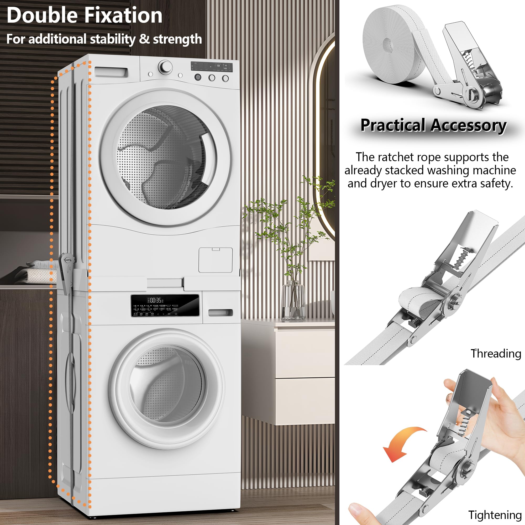 JHCHU Universal Stacking Kit for Washer and Dryer, Adjustable Frame Range 17-3/4" ~ 26-3/4" (45~68cm), Offering Solutions for Stacking Different Sizes of Washing Machine and Tumble Dryers