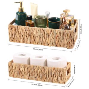 HNFNGSZL Wicker Toilet Basket Tank Topper, Storage Basket Wicker Baskets for Organizing, Storage Bins for Countertop, Toilet Paper Storage Basket for Toilet Tank Top, Set of 2