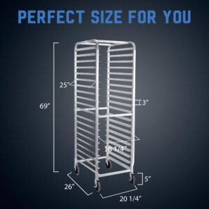 Profeeshaw Bun Pan Bakery Rack 20 Tier with Wheels, Aluminum Racking Trolley Storage for Half or Full Sheets