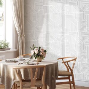 Tomete Gray and White Wallpaper Geometric Wallpaper Peel and Stick Wallpaper Boho Modern Geometric Contact Paper for Cabinets Removable Line Bathroom Wallpaper Waterproof Self-Adhesive17.3”×393”