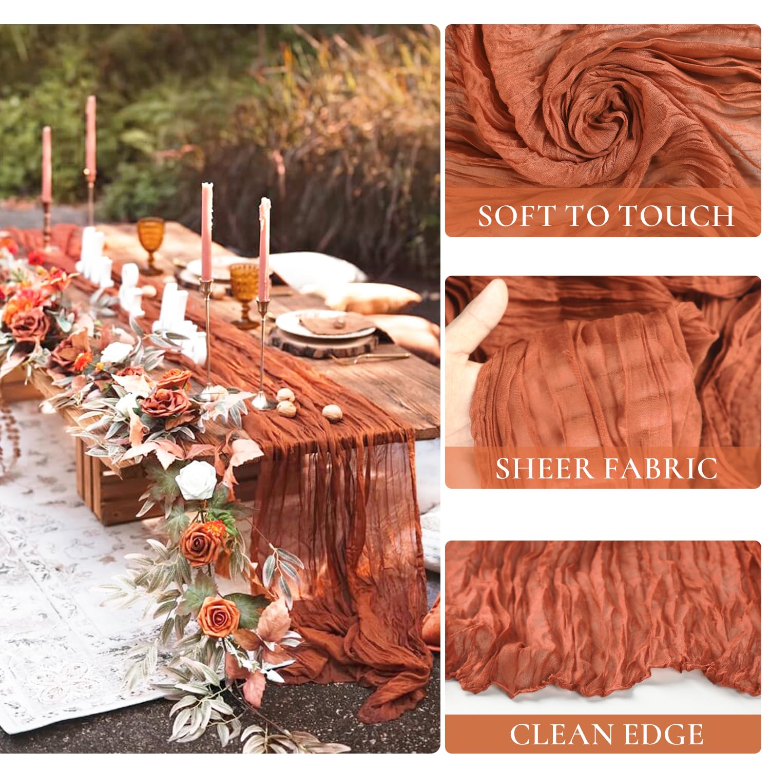 Fall Table Runner Terracotta Cheesecloth Table Runner 35x120in Cheese Cloths Table Runner 10ft Burnt Orange Gauze Table Runner for Thanksgiving Wedding Party Baby Shower Fall Decor