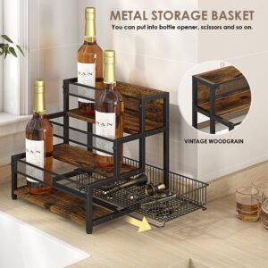 LOTEYIKE 3 Tier Coffee Syrup Rack Organizer, 12 Water Bottles Holder Stand Liquor Cabinet Storage Shelves, Wine Rack Countertop Storage Rack Coffee Bar Cabinet for Kitchen