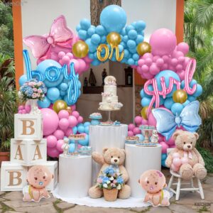 KatchOn, Gender Reveal Balloon Arch Kit - Pack of 70 | Pink and Blue Balloons for Gender Reveal Decorations | Baby Balloons, Bow Balloons | Boy or Girl Balloon, Boy or Girl Gender Reveal Decorations