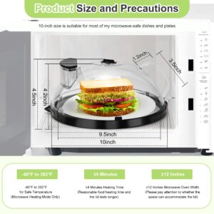 Fkprorjv Microwave Splatter Cover with Water Steamer, 10 inch Clear Microwave Plate Cover for Food, Splatter Guard Microwave Lid for Microwave Oven, Kitchen Gadgets Accessories, Black