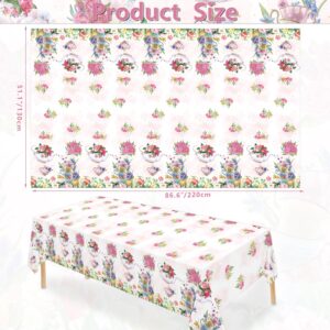 4 Pack Tea Party Decoration Floral Tea Party Tablecloth Tea Party Birthday Supplies 86” x 51” Rectangle Plastic Spring Disposable Floral tea party Table Cover Baby Shower Floral Birthday Decorations