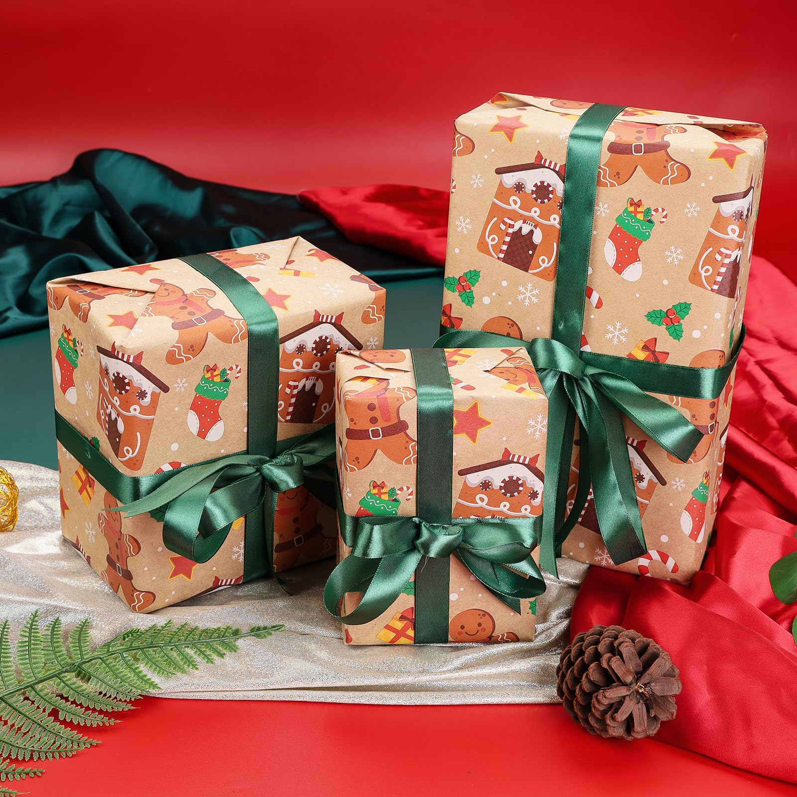 RayofSun christmas wrapping paper,Gingerbread Man gift wrapping paper rolls,kraft gift wrapping paper for people Make the gift more exquisite for celebrating Christmas (pack of 1:17 in x 32 ft)