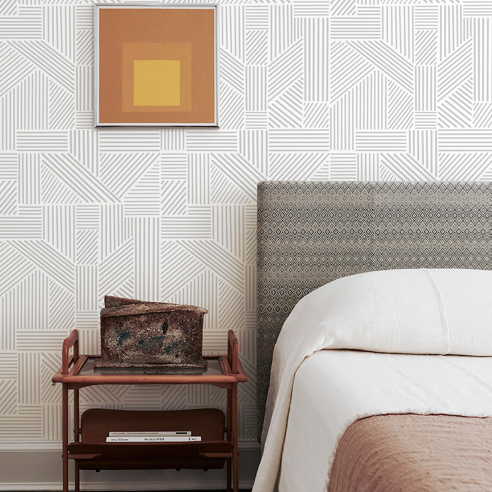 Tomete Gray and White Wallpaper Geometric Wallpaper Peel and Stick Wallpaper Boho Modern Geometric Contact Paper for Cabinets Removable Line Bathroom Wallpaper Waterproof Self-Adhesive17.3”×393”