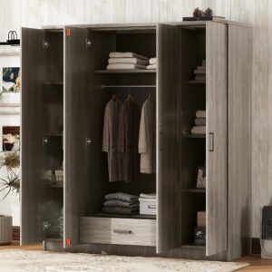 quarte 4-door wardrobe with drawers, shelves and hanging rail, freestanding armoire wardrobe closet, clothes storage cabinet organizer