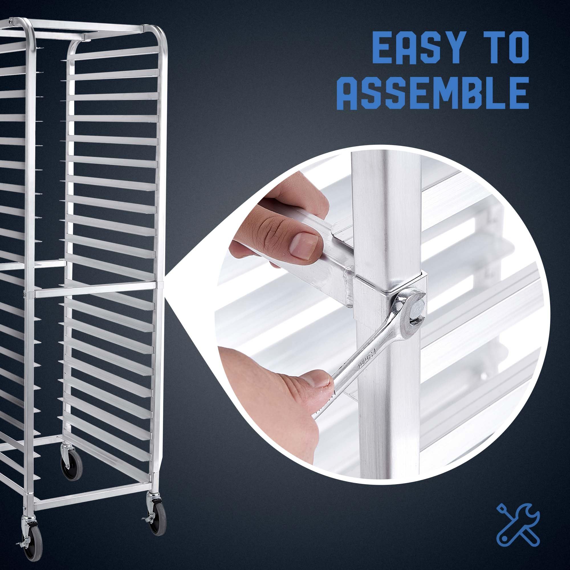 Profeeshaw Bun Pan Bakery Rack 20 Tier with Wheels, Aluminum Racking Trolley Storage for Half or Full Sheets