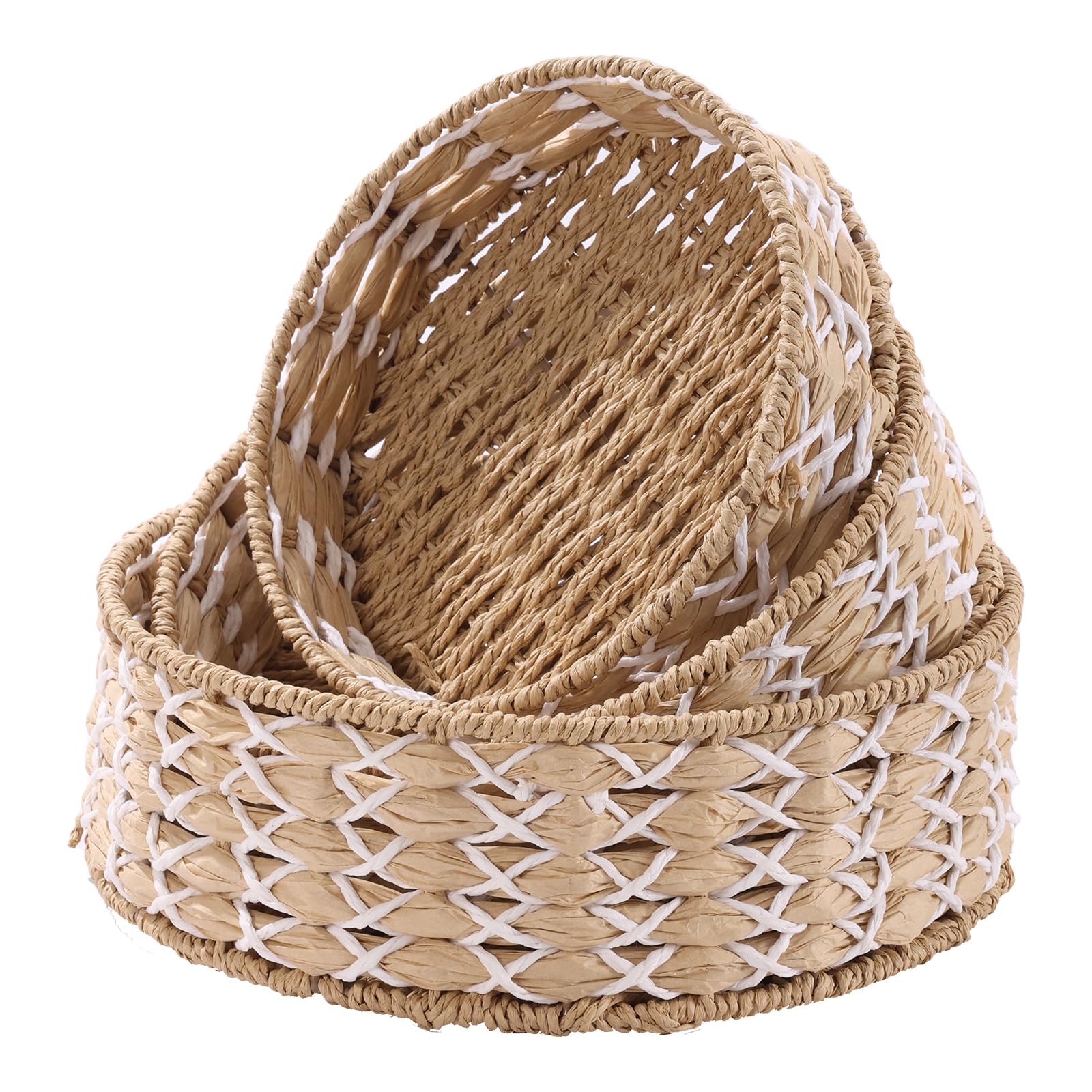 HNFNGSZL Wicker Baskets for Organizing, Nesting Storage Baskets for Shelves, Handmade Wicker Basket Set for Pantry Shelf, Recyclable & Renewable Paper Rope Storage Baskets for Storage, Round