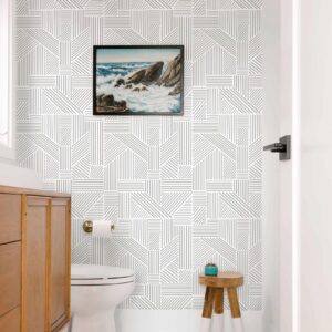 Tomete Gray and White Wallpaper Geometric Wallpaper Peel and Stick Wallpaper Boho Modern Geometric Contact Paper for Cabinets Removable Line Bathroom Wallpaper Waterproof Self-Adhesive17.3”×393”