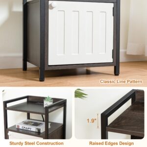 Salfanre Nightstand with Charging Station, End Table, Side Table, Bedside Table, with USB Ports and Outlets, Brown and White