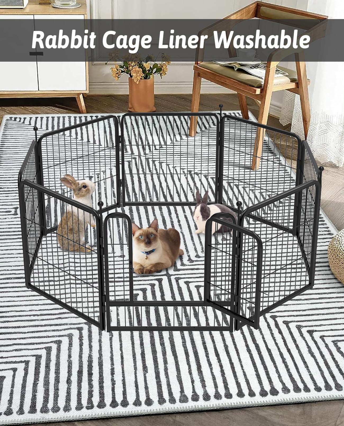 BNOSDM 79" X 55" Washable Bunny Cage Liners Large Rug for Rabbits Large Non Slip Pad for Bunnies Resuable Rabbit Liner for Chinchillas Cats Guinea Pigs Ferrets Dogs