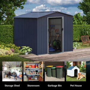 Outdoor Storage Shed 8 x 6 FT Lockable Metal Garden Shed Steel Anti-Corrosion Tool Shed Storage House with Sliding Door & Air Vent for Backyard Patio Lawn (Dark Grey)