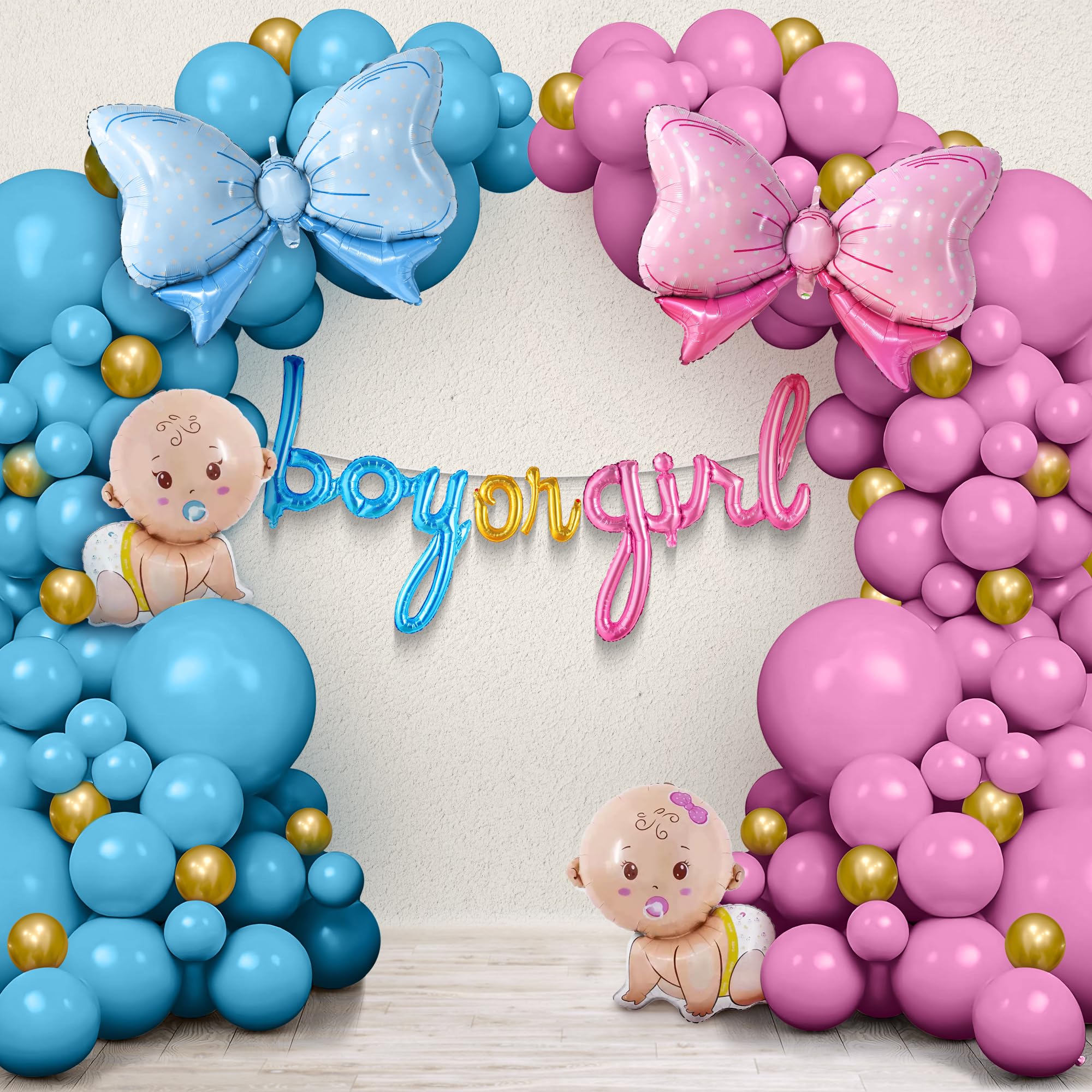 KatchOn, Gender Reveal Balloon Arch Kit - Pack of 70 | Pink and Blue Balloons for Gender Reveal Decorations | Baby Balloons, Bow Balloons | Boy or Girl Balloon, Boy or Girl Gender Reveal Decorations