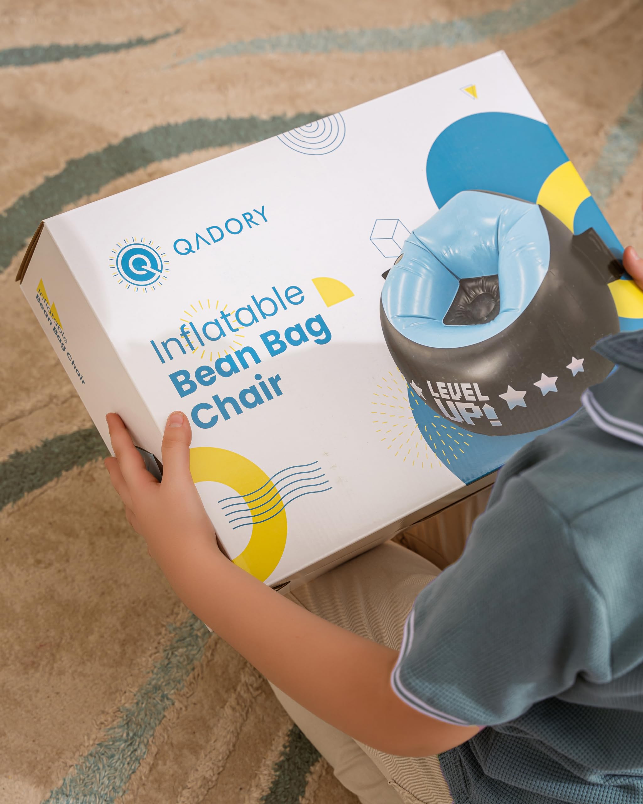 Qadory Inflatable Gaming Chair for Kids- Air Pump and Gift Included 3-in-1, Gaming Bean Bag Chair- Kids Gaming Chair- Bean Bag Chairs for Kids 8-12, Gamer Chair for Kids