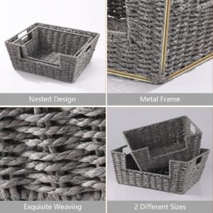 HNFNGSZL Wicker Baskets for Storage, Pantry Baskets Organization and Storage, Pantry Storage Baskets, Handwoven Wicker Baskets for Shelves, 2 Pack, Grey