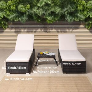 Asifom Outside Patio Adjustable Chaise Lounge and Side Table, Outdoor Wicker Lounge Chairs with Coffee Table, Folding Chaise Lounger with Cushions and Table for Poolside Deck Lawn Beach Yard Pool